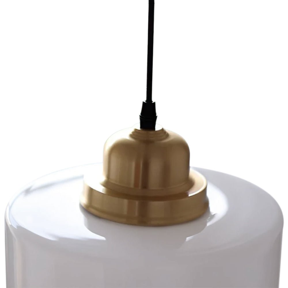 Lámpara Colgante de Vidrio Drum Escolar Vintage Francés de 1 Luz en Blanco Lechoso