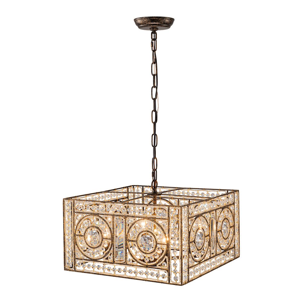 Candelabro Cuadrado Vintage de Cristal con 4 Luces