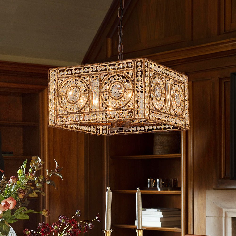 Candelabro Cuadrado Vintage de Cristal con 4 Luces