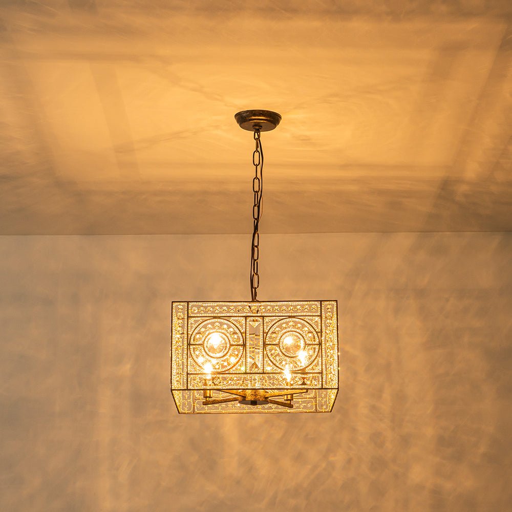 Candelabro Cuadrado Vintage de Cristal con 4 Luces