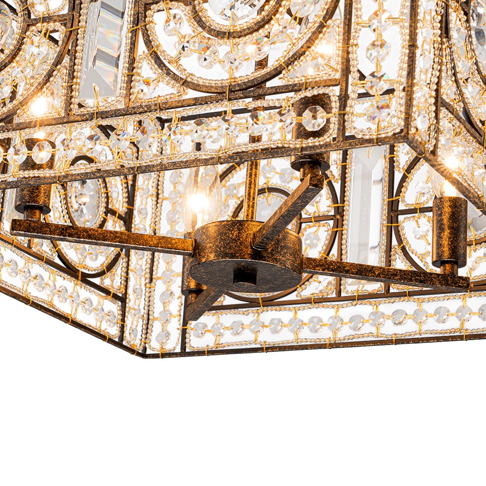 Candelabro Cuadrado Vintage de Cristal con 4 Luces