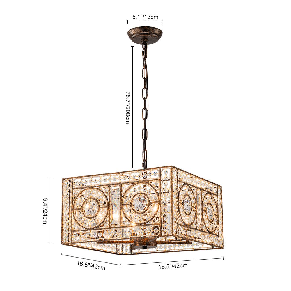 Candelabro Cuadrado Vintage de Cristal con 4 Luces