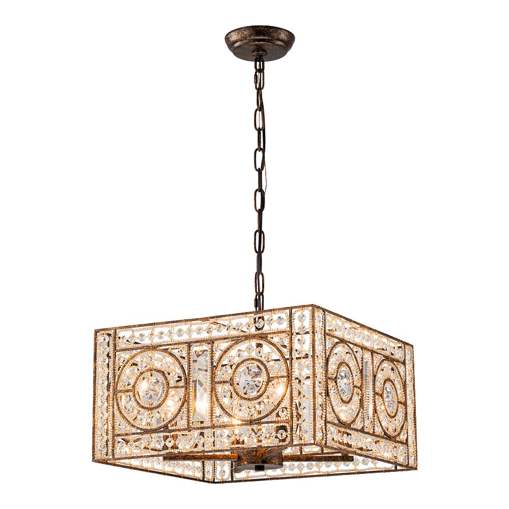 Candelabro Cuadrado Vintage de Cristal con 4 Luces