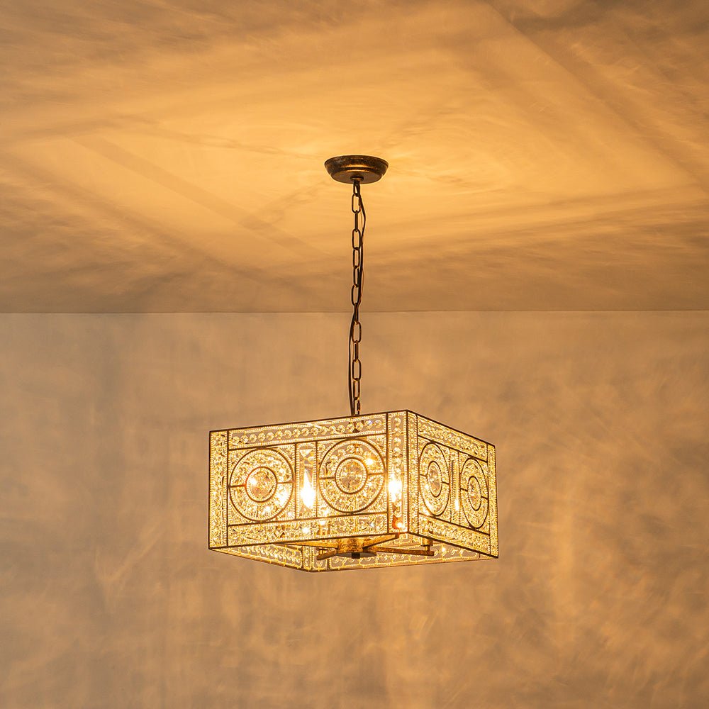 Candelabro Cuadrado Vintage de Cristal con 4 Luces