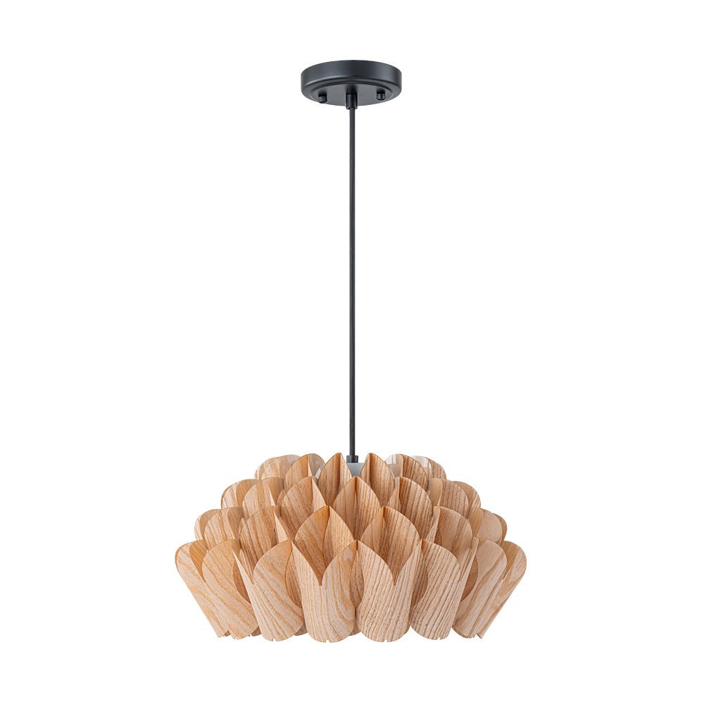 Lámpara Colgante de Cono de Pino con Grano de Madera de Loto Hecha a Mano de 1 Luz