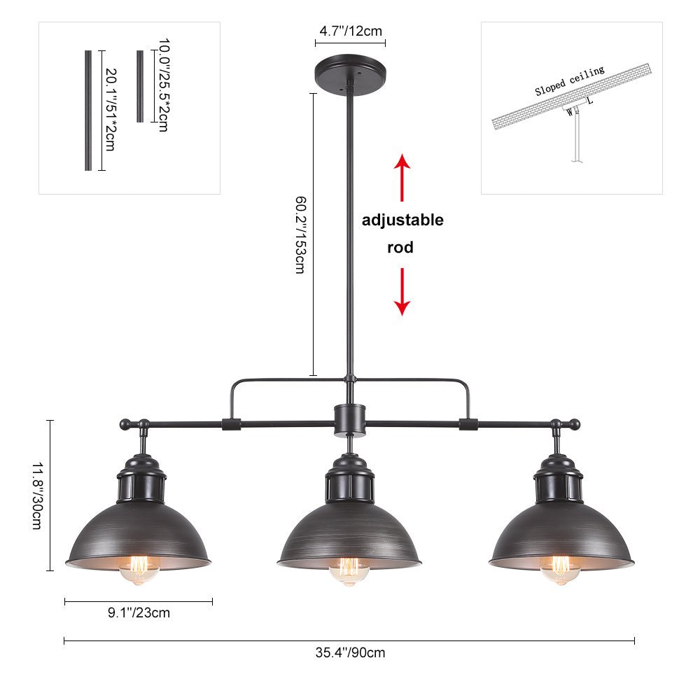 Lámpara Colgante de Tapa de Olla Lineal de 3 Luces Industrial