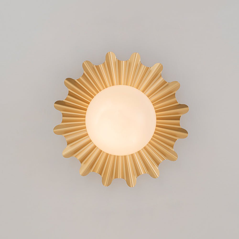 Montura de techo de vidrio redonda con flor plisada y 1 luz de mediados de siglo