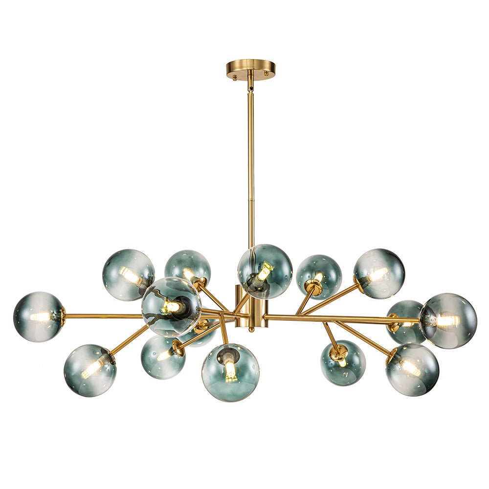 Araña de burbujas de vidrio azul degradado de 15 luces estilo Mid-Century