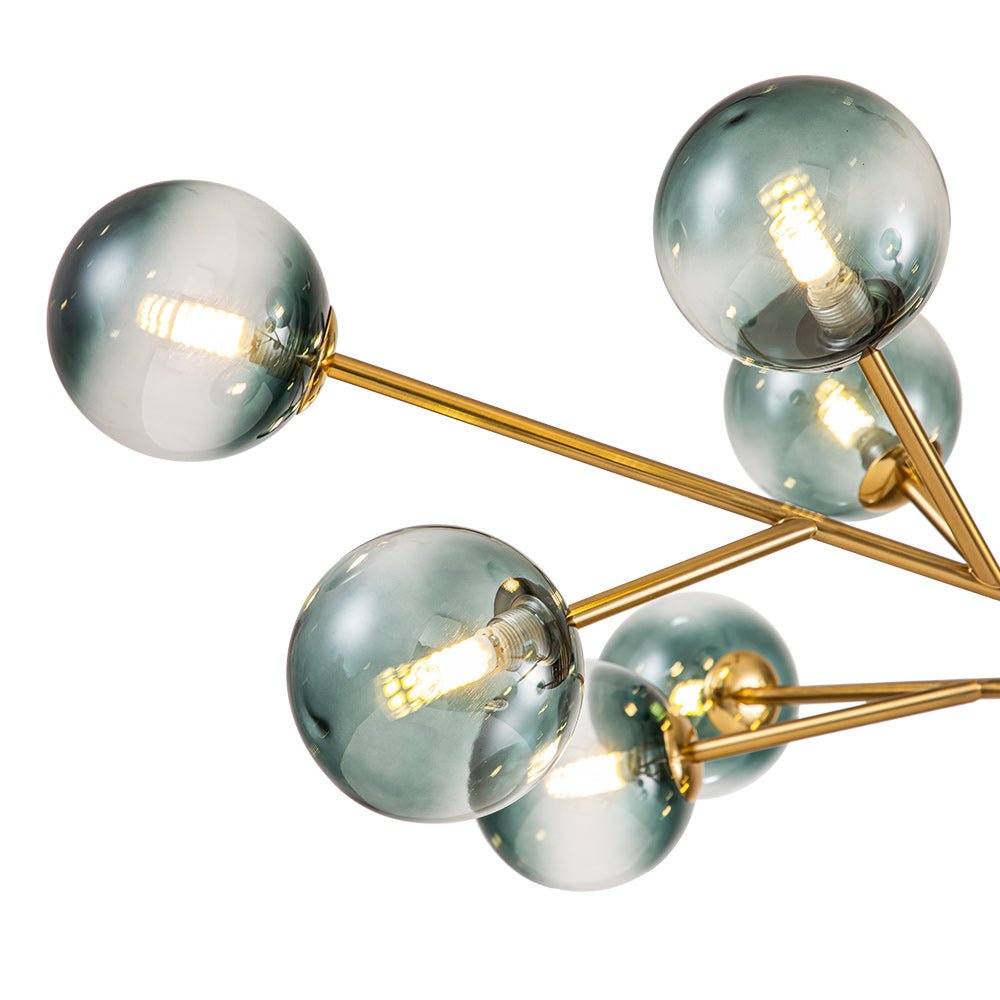 Araña de burbujas de vidrio azul degradado de 15 luces estilo Mid-Century