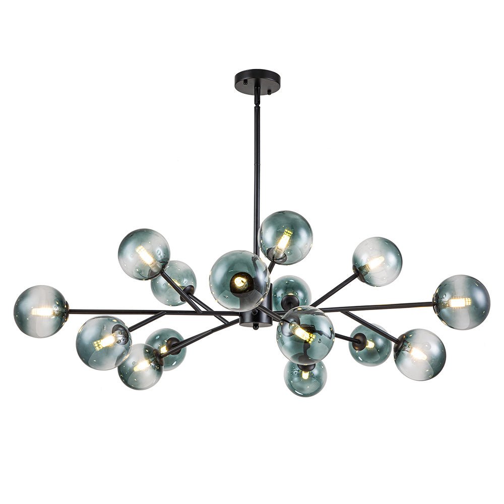 Araña de burbujas de vidrio azul degradado de 15 luces estilo Mid-Century