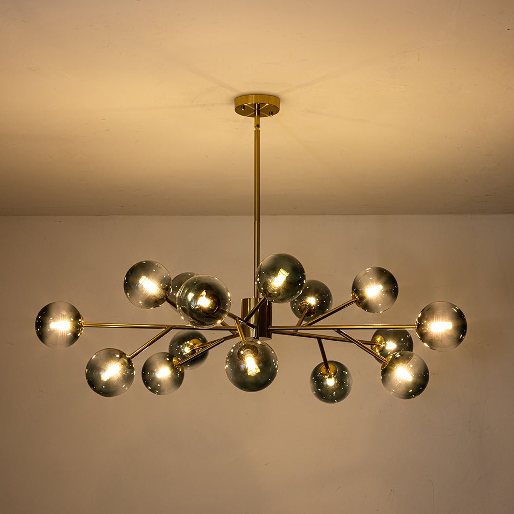 Araña de burbujas de vidrio azul degradado de 15 luces estilo Mid-Century