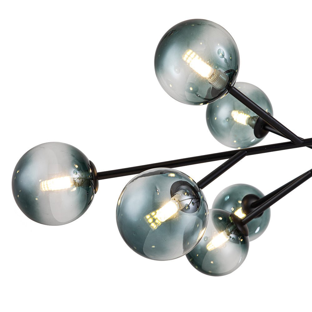 Araña de burbujas de vidrio azul degradado de 15 luces estilo Mid-Century
