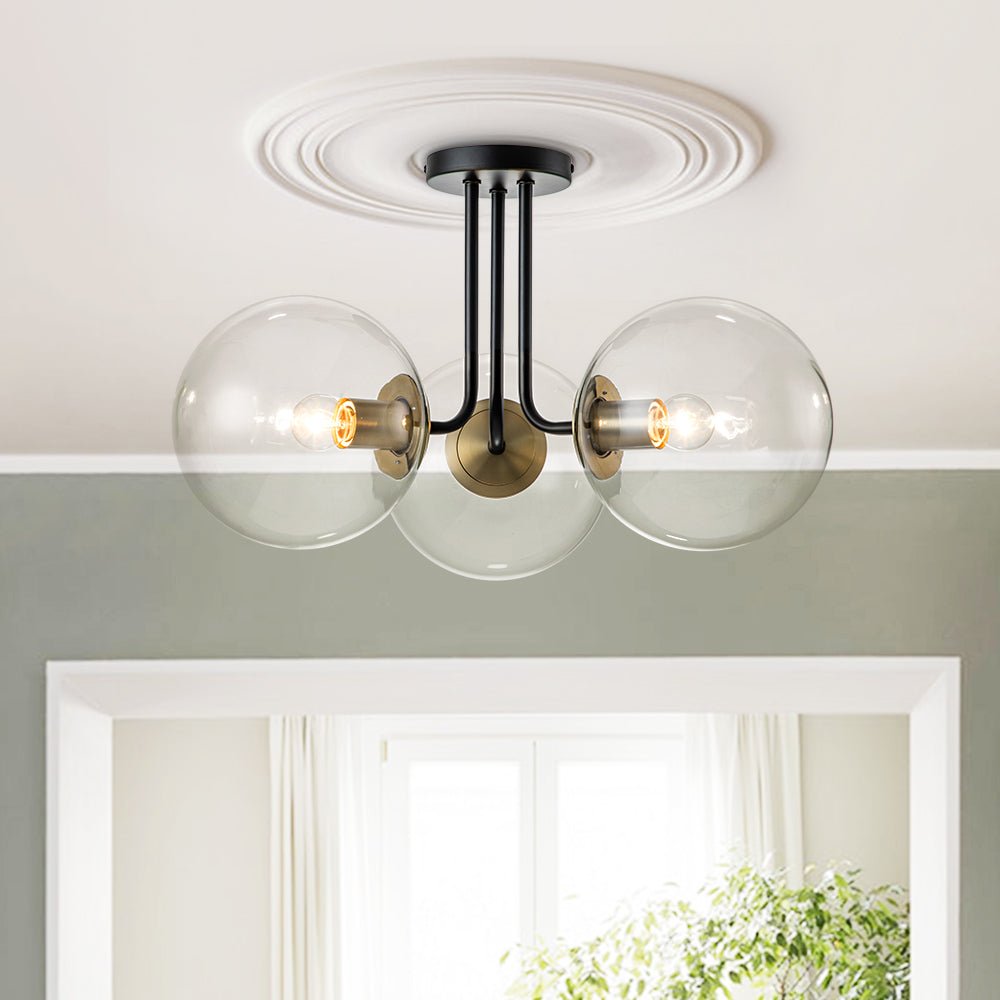Montaje Semi Flush de Vidrio Transparente Sputnik de 3 Luces Estilo Mid-Century