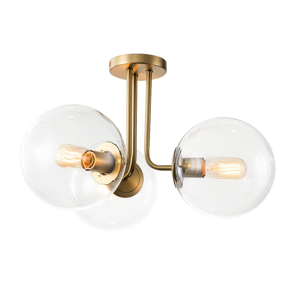 Montaje Semi Flush de Vidrio Transparente Sputnik de 3 Luces Estilo Mid-Century
