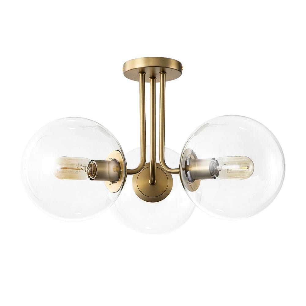 Montaje Semi Flush de Vidrio Transparente Sputnik de 3 Luces Estilo Mid-Century