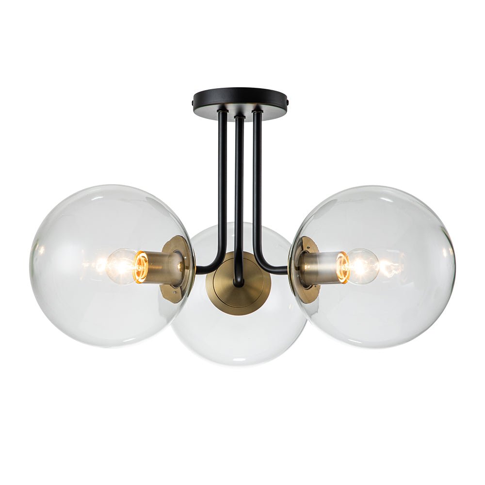 Montaje Semi Flush de Vidrio Transparente Sputnik de 3 Luces Estilo Mid-Century
