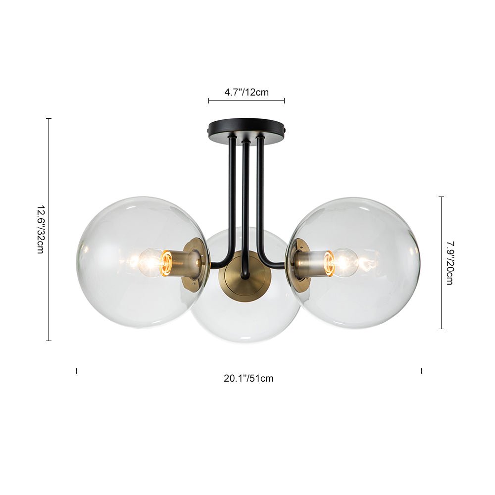 Montaje Semi Flush de Vidrio Transparente Sputnik de 3 Luces Estilo Mid-Century