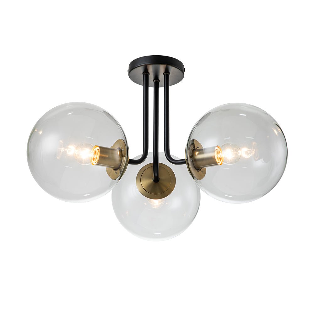 Montaje Semi Flush de Vidrio Transparente Sputnik de 3 Luces Estilo Mid-Century