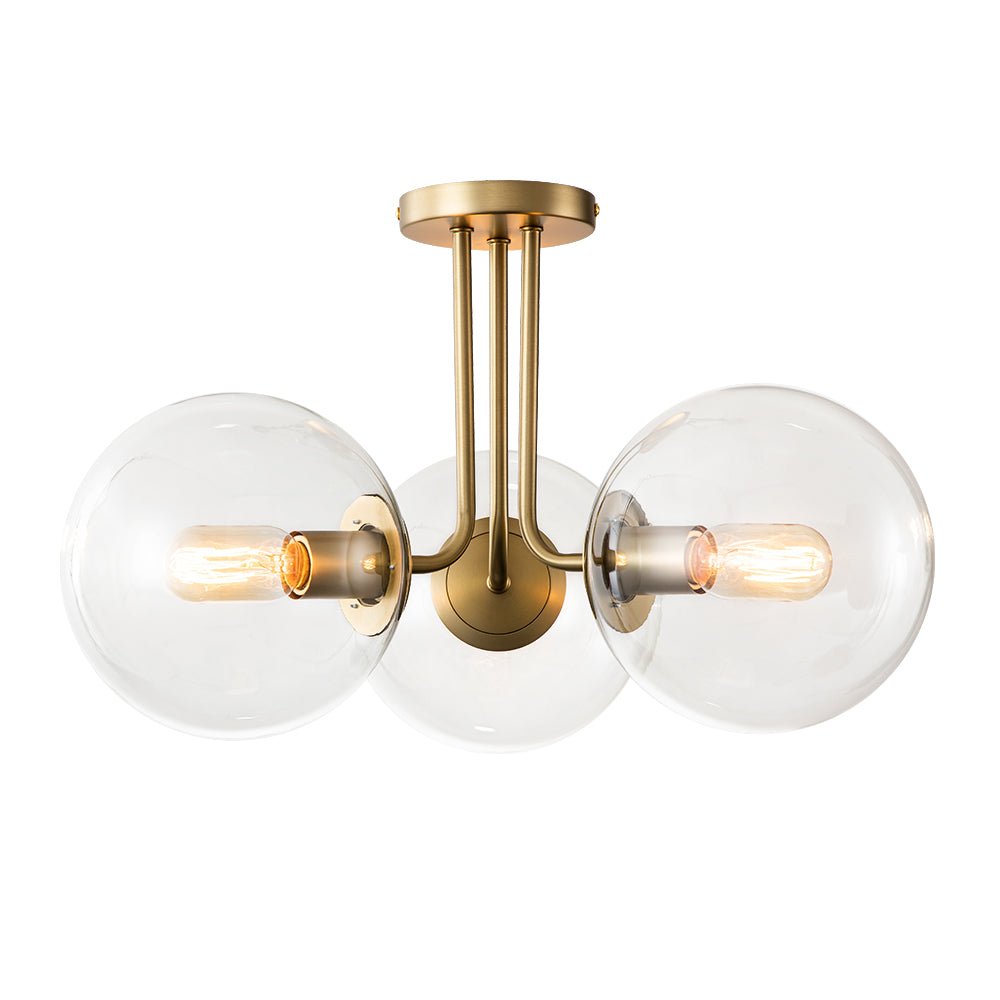 Montaje Semi Flush de Vidrio Transparente Sputnik de 3 Luces Estilo Mid-Century