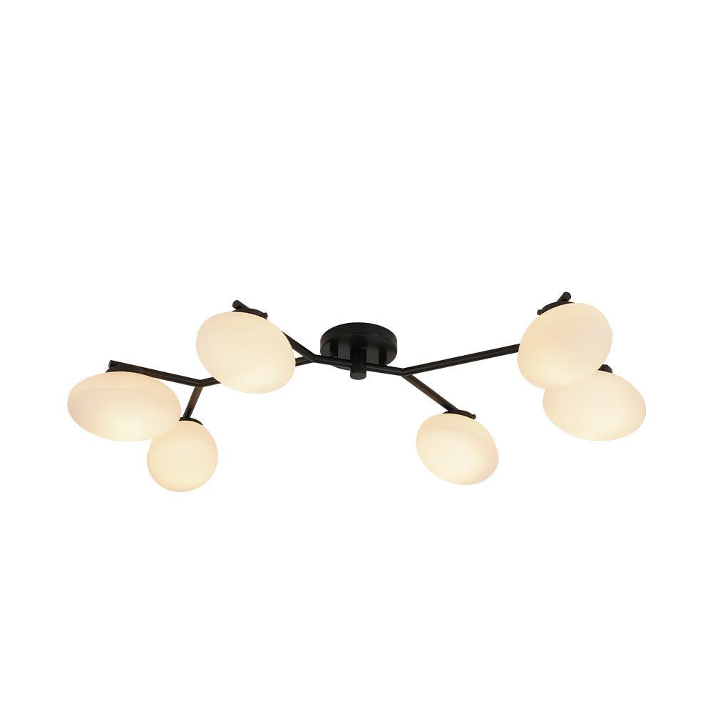 Montaje Semi Flush Lineal de Vidrio Elíptico de 6 Luces Estilo Mediados de Siglo