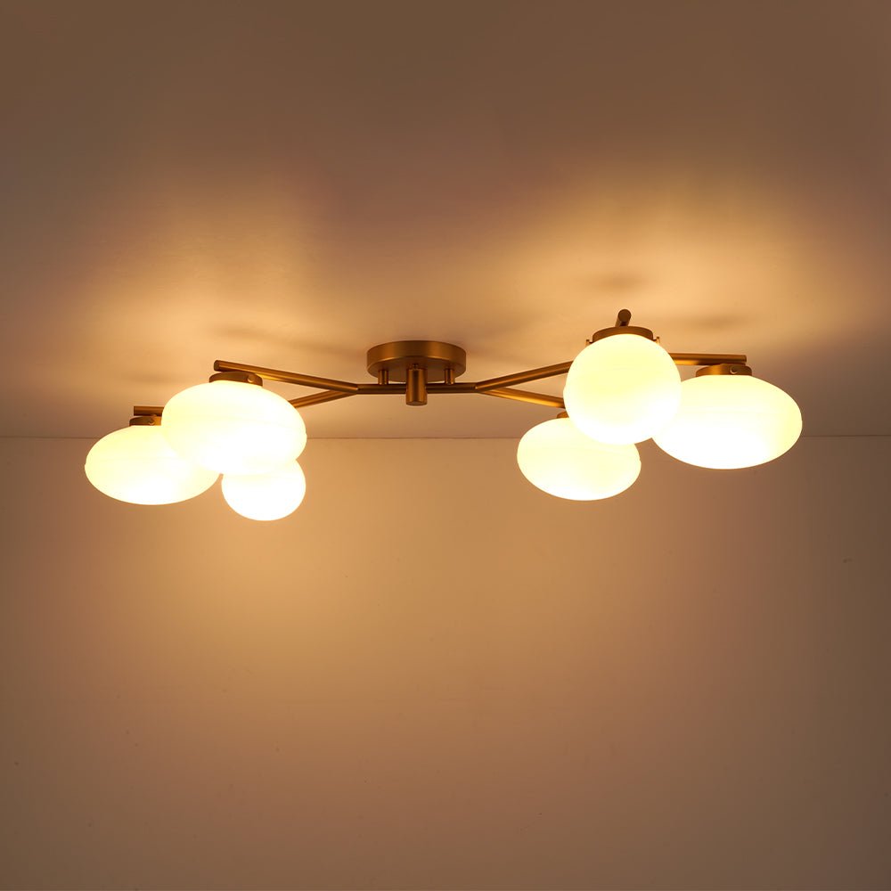 Montaje Semi Flush Lineal de Vidrio Elíptico de 6 Luces Estilo Mediados de Siglo