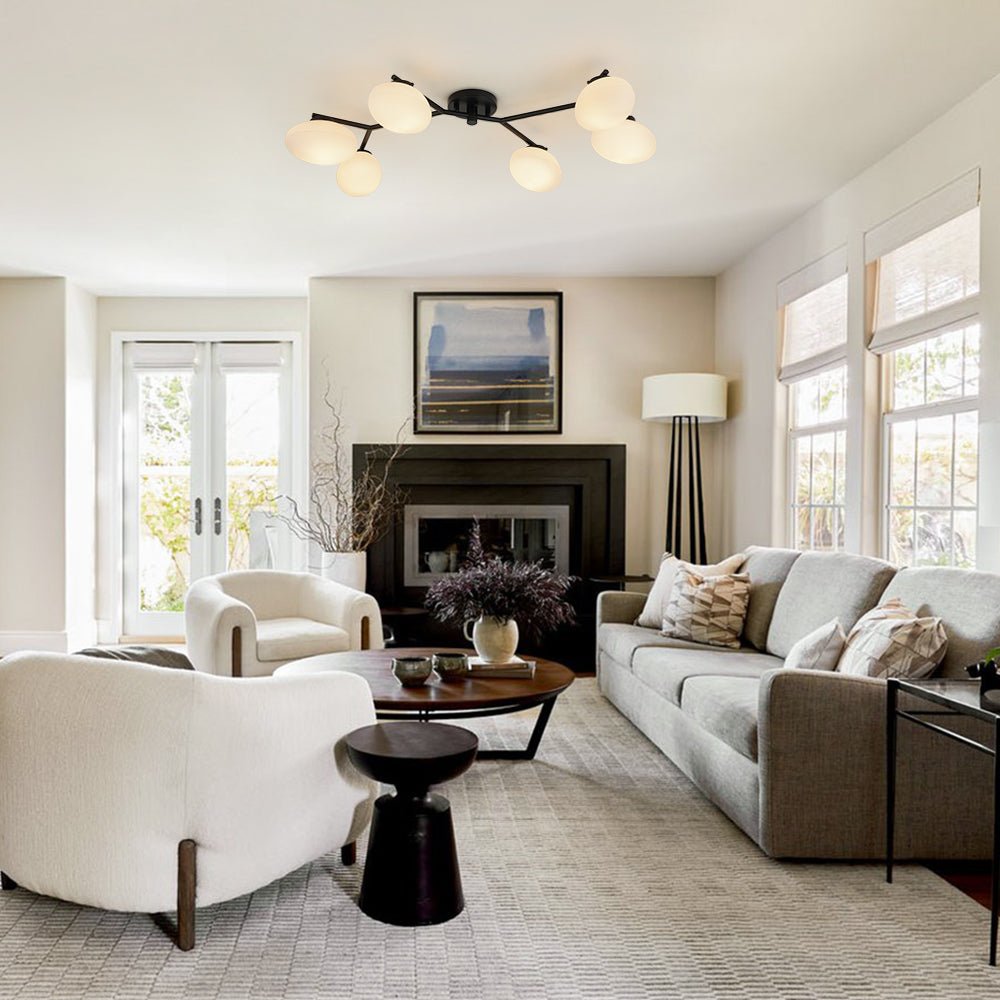 Montaje Semi Flush Lineal de Vidrio Elíptico de 6 Luces Estilo Mediados de Siglo