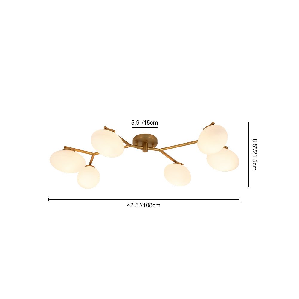 Montaje Semi Flush Lineal de Vidrio Elíptico de 6 Luces Estilo Mediados de Siglo