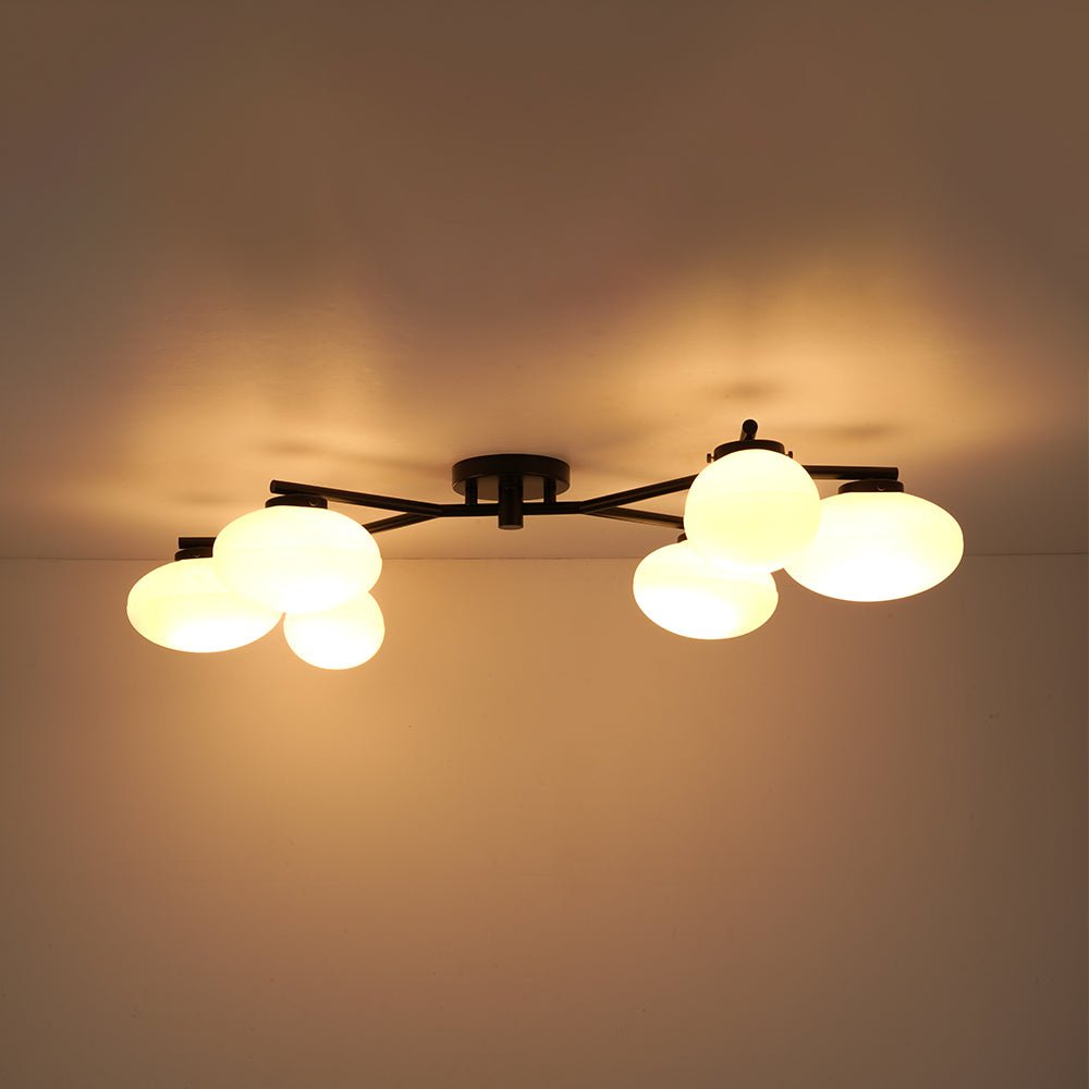 Montaje Semi Flush Lineal de Vidrio Elíptico de 6 Luces Estilo Mediados de Siglo