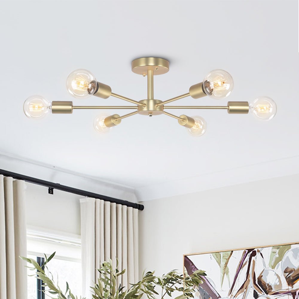 Luz de Techo Semi Flush Sputnik de 6 Luces de Medio Siglo para Sala de Estar