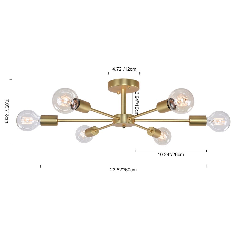 Luz de Techo Semi Flush Sputnik de 6 Luces de Medio Siglo para Sala de Estar