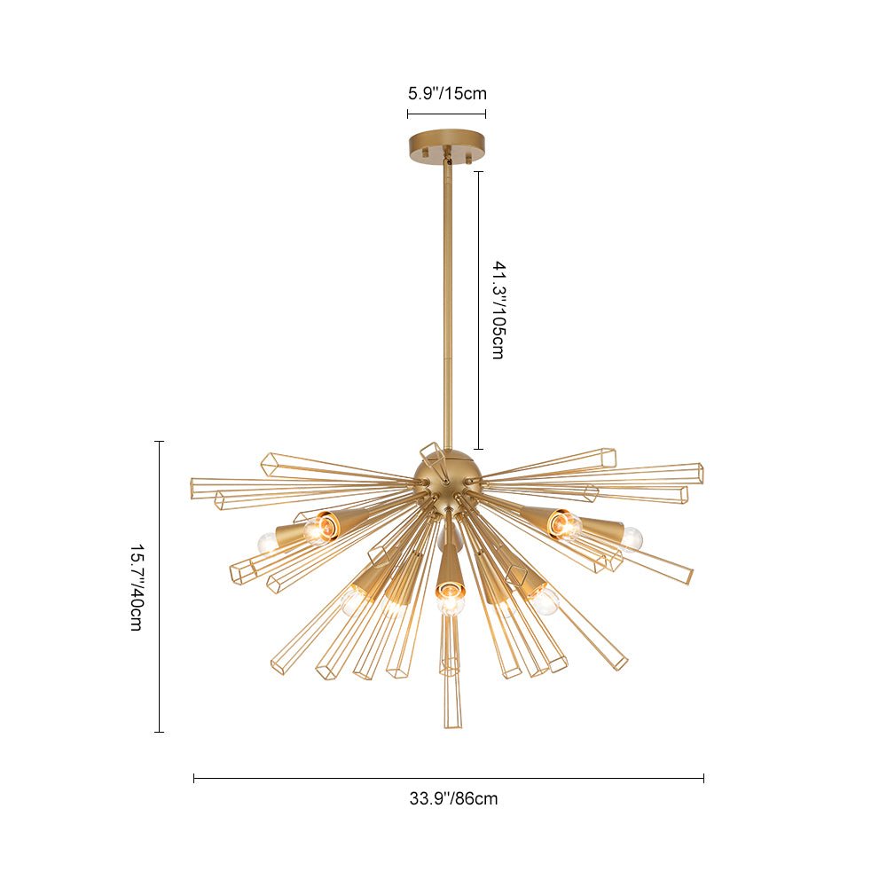 Candelabro Sputnik Sunburst de 10 Luces de Estilo Moderno de Mediados de Siglo