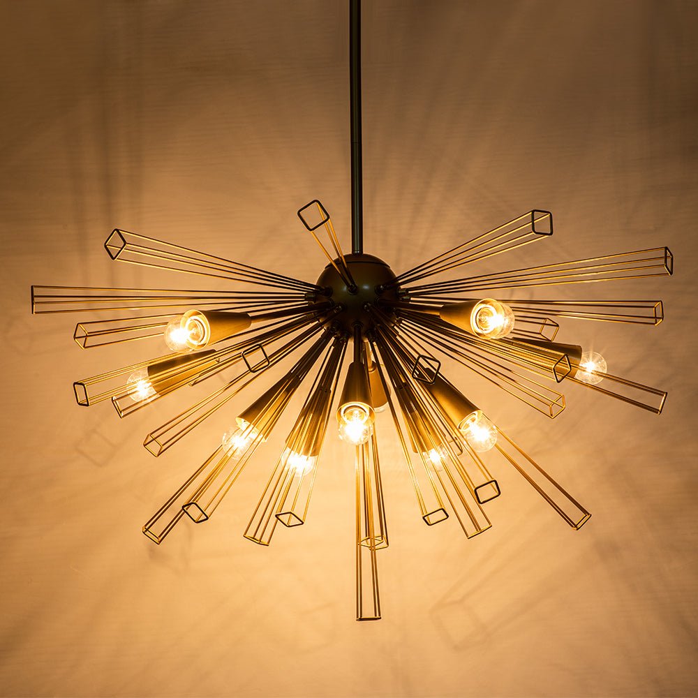Candelabro Sputnik Sunburst de 10 Luces de Estilo Moderno de Mediados de Siglo