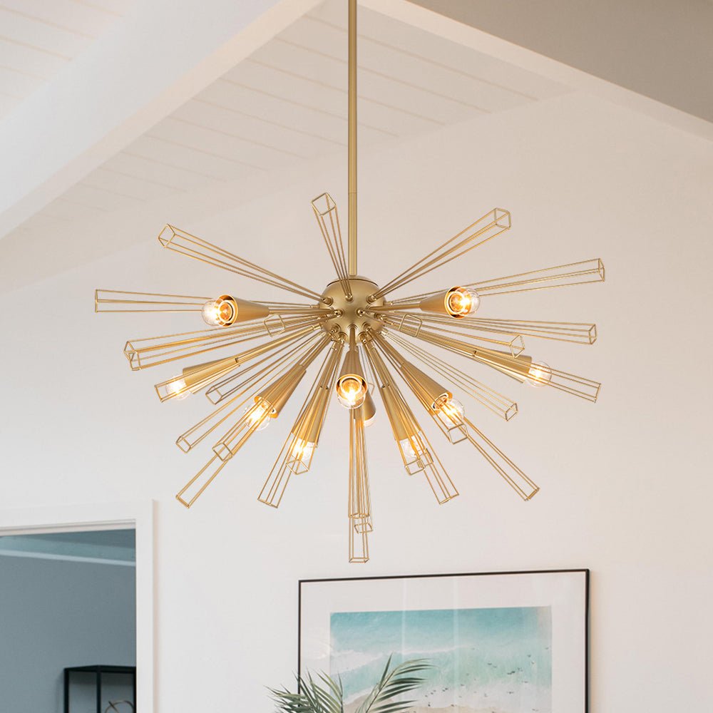 Candelabro Sputnik Sunburst de 10 Luces de Estilo Moderno de Mediados de Siglo