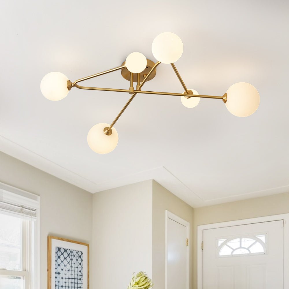 Mid-Century Sputnik 6-Light Glass Globe Linear Semi Flush Mount