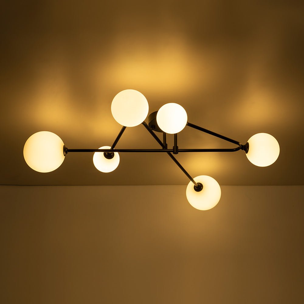 Mid-Century Sputnik 6-Light Glass Globe Linear Semi Flush Mount