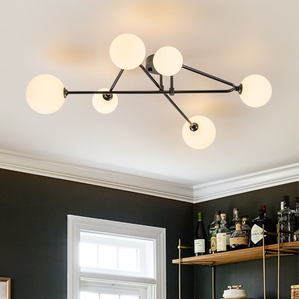 Mid-Century Sputnik 6-Light Glass Globe Linear Semi Flush Mount