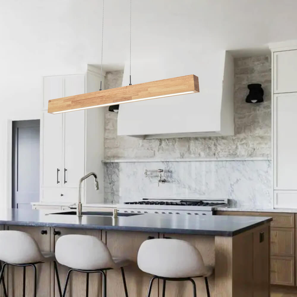 Lámpara Colgante Lineal LED Regulable Minimalista con Acabado en Madera