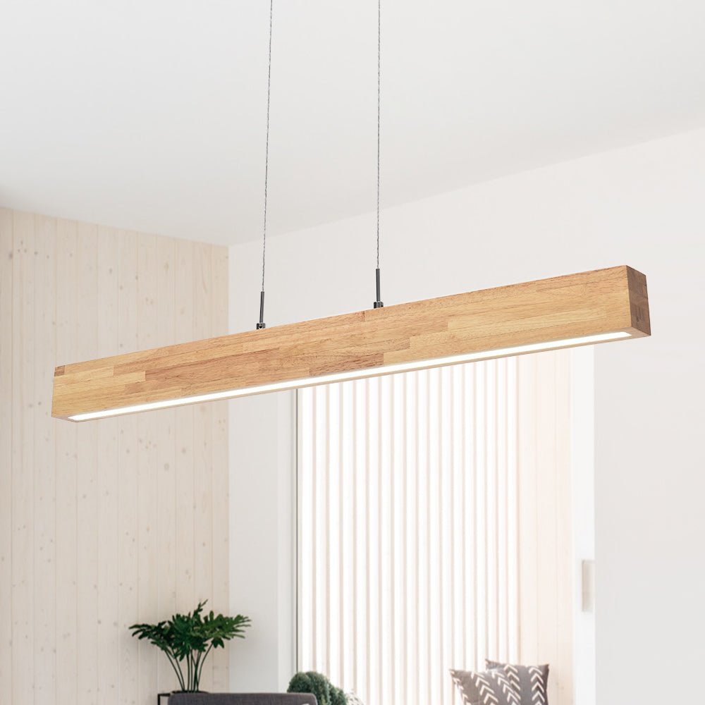 Lámpara Colgante Lineal LED Regulable Minimalista con Acabado en Madera