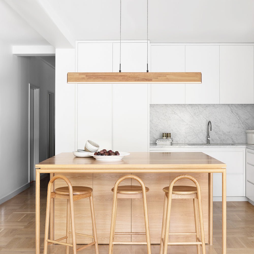 Lámpara Colgante Lineal LED Regulable Minimalista con Acabado en Madera