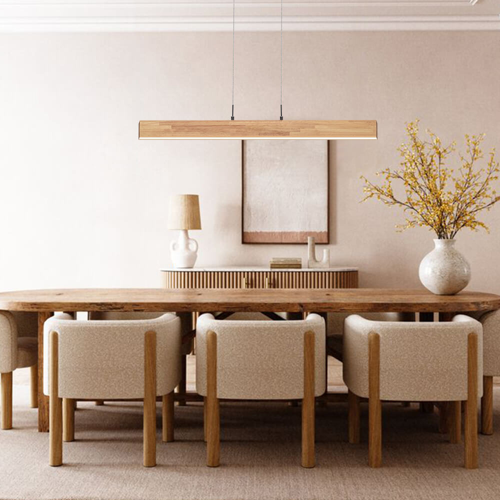 Lámpara Colgante Lineal LED Regulable Minimalista con Acabado en Madera