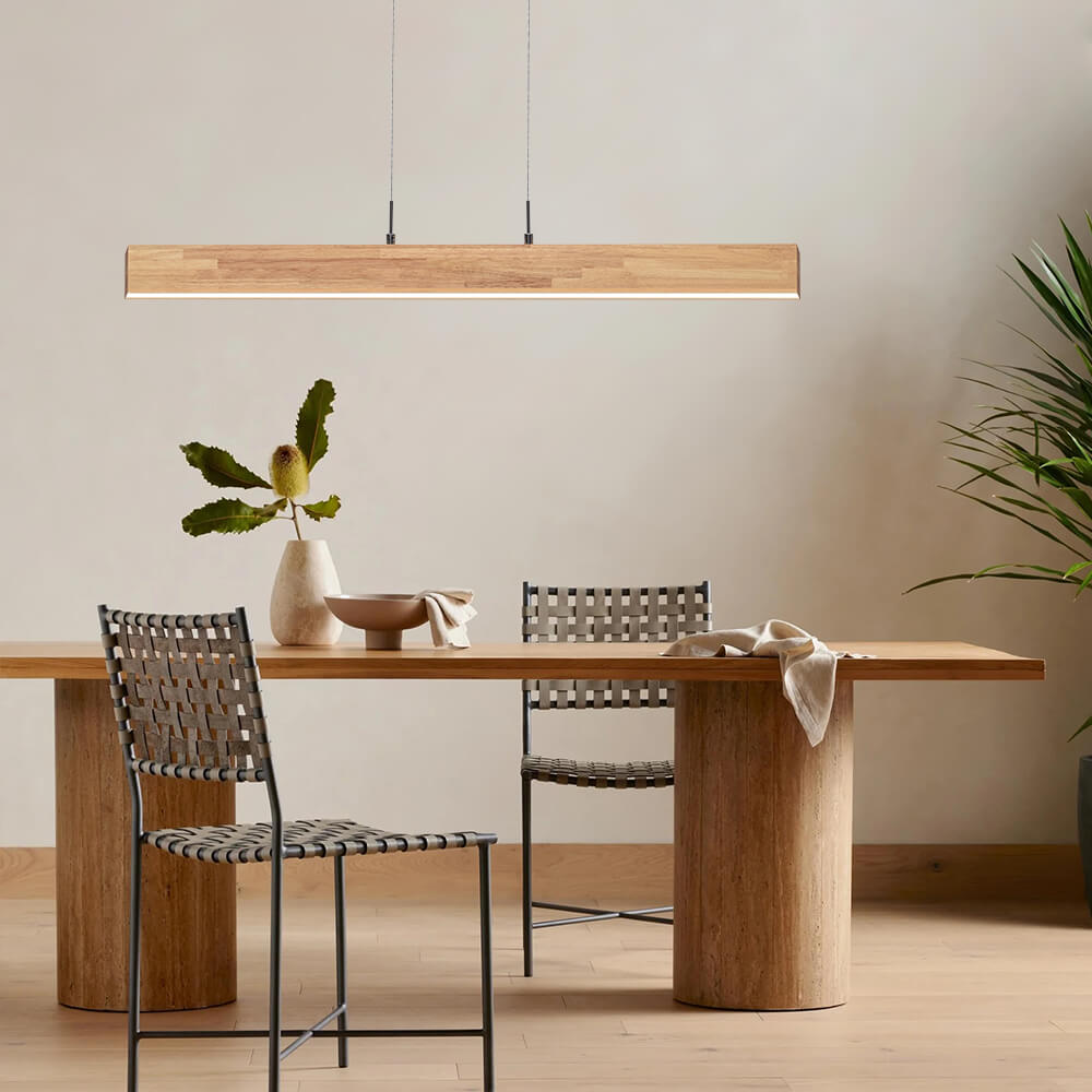 Lámpara Colgante Lineal LED Regulable Minimalista con Acabado en Madera