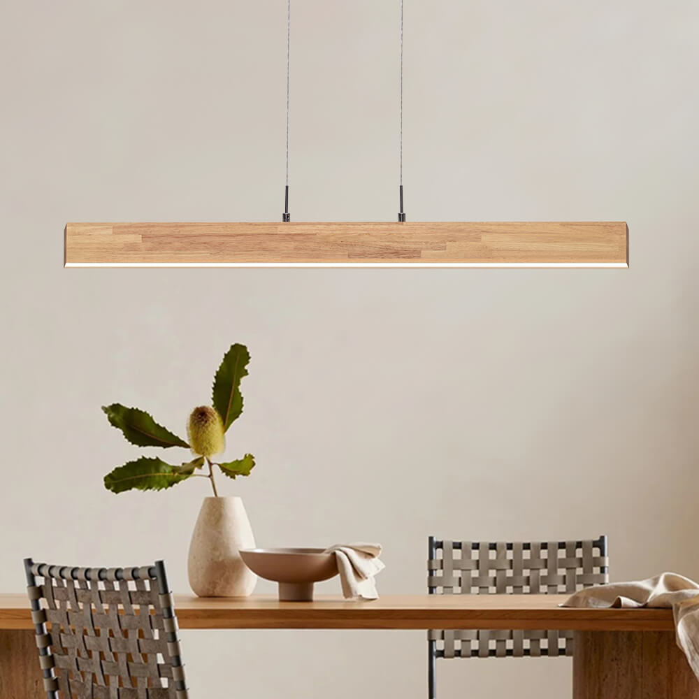 Lámpara Colgante Lineal LED Regulable Minimalista con Acabado en Madera
