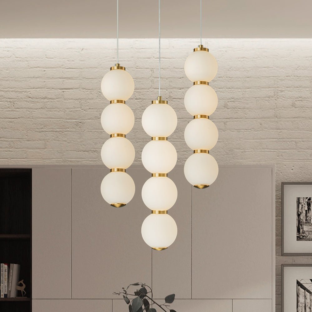Moderna Lámpara Colgante de Perlas Led en Forma de Ábaco con 4 Luces y Globo de Vidrio