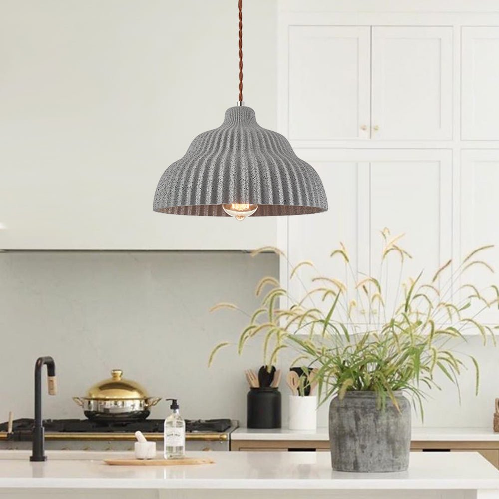 Moderna Lámpara Colgante de Concreto Plisado de 1 Luz para Isla de Cocina