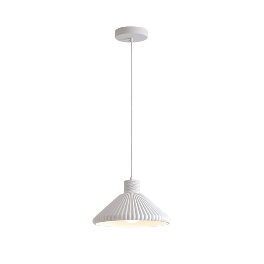 Moderna Lámpara Colgante Conical de Resina con Pliegues de 1 Luz para Mesa de Comedor