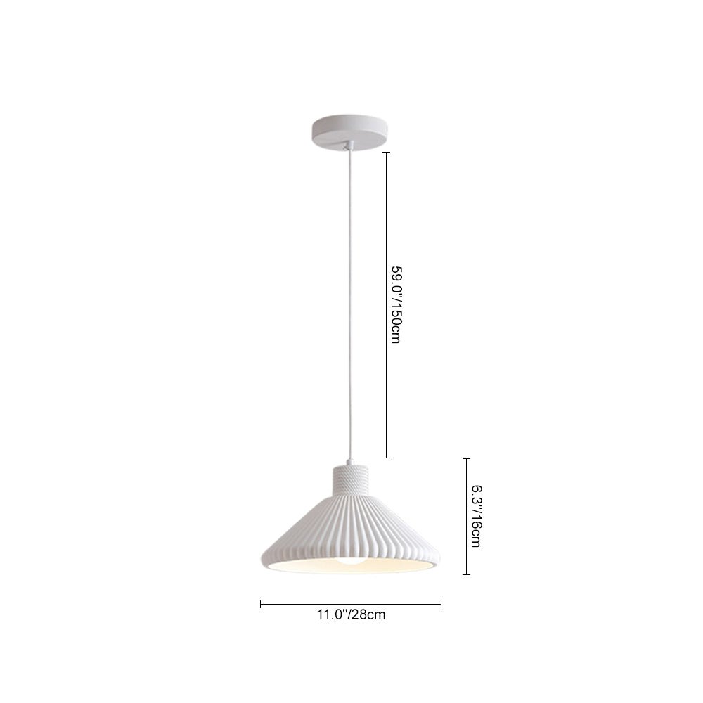 Moderna Lámpara Colgante Conical de Resina con Pliegues de 1 Luz para Mesa de Comedor