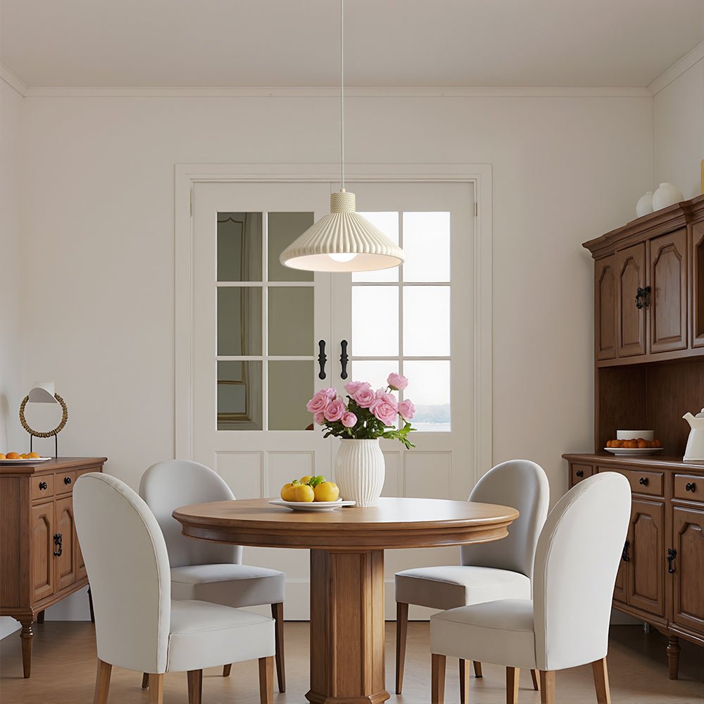 Moderna Lámpara Colgante Conical de Resina con Pliegues de 1 Luz para Mesa de Comedor