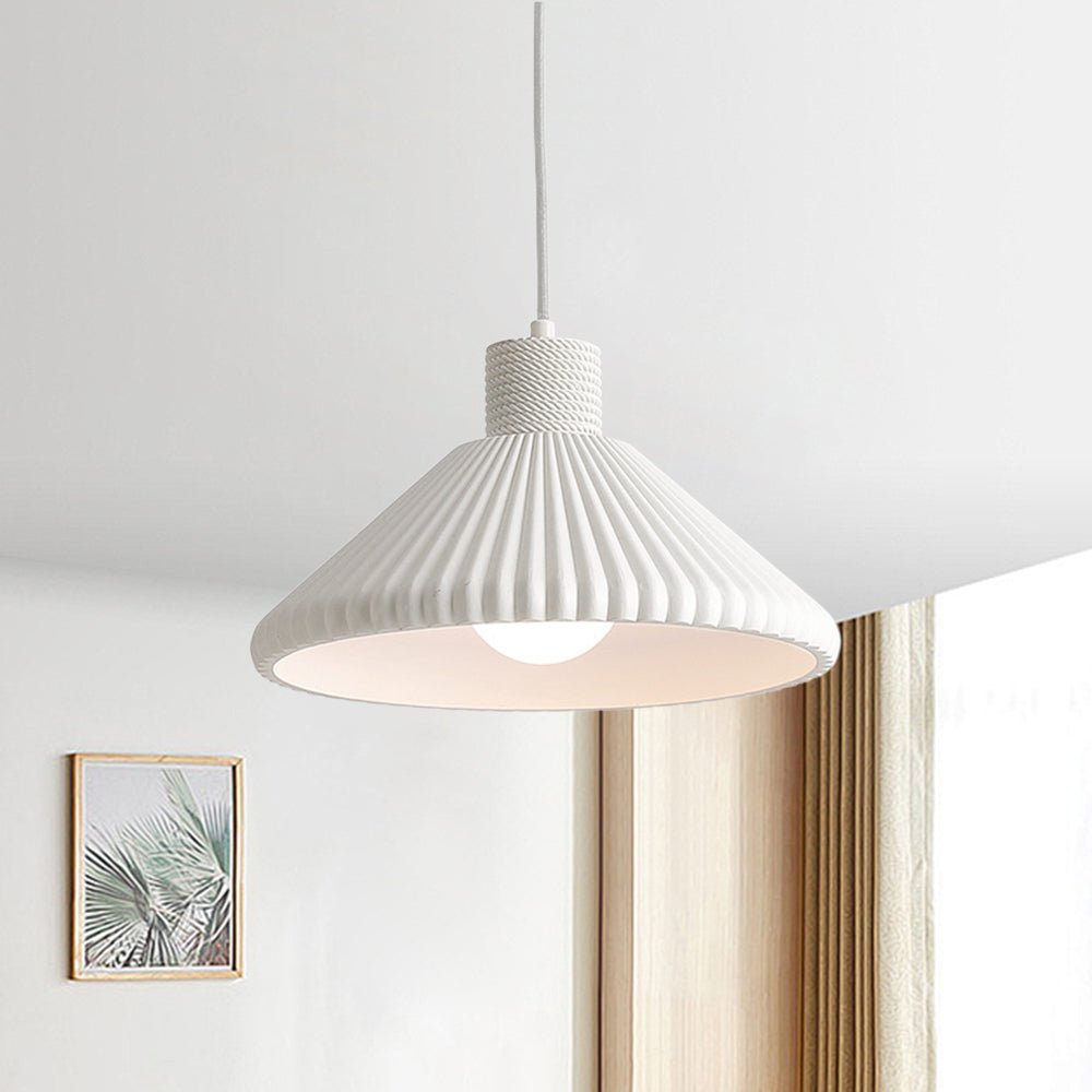 Moderna Lámpara Colgante Conical de Resina con Pliegues de 1 Luz para Mesa de Comedor