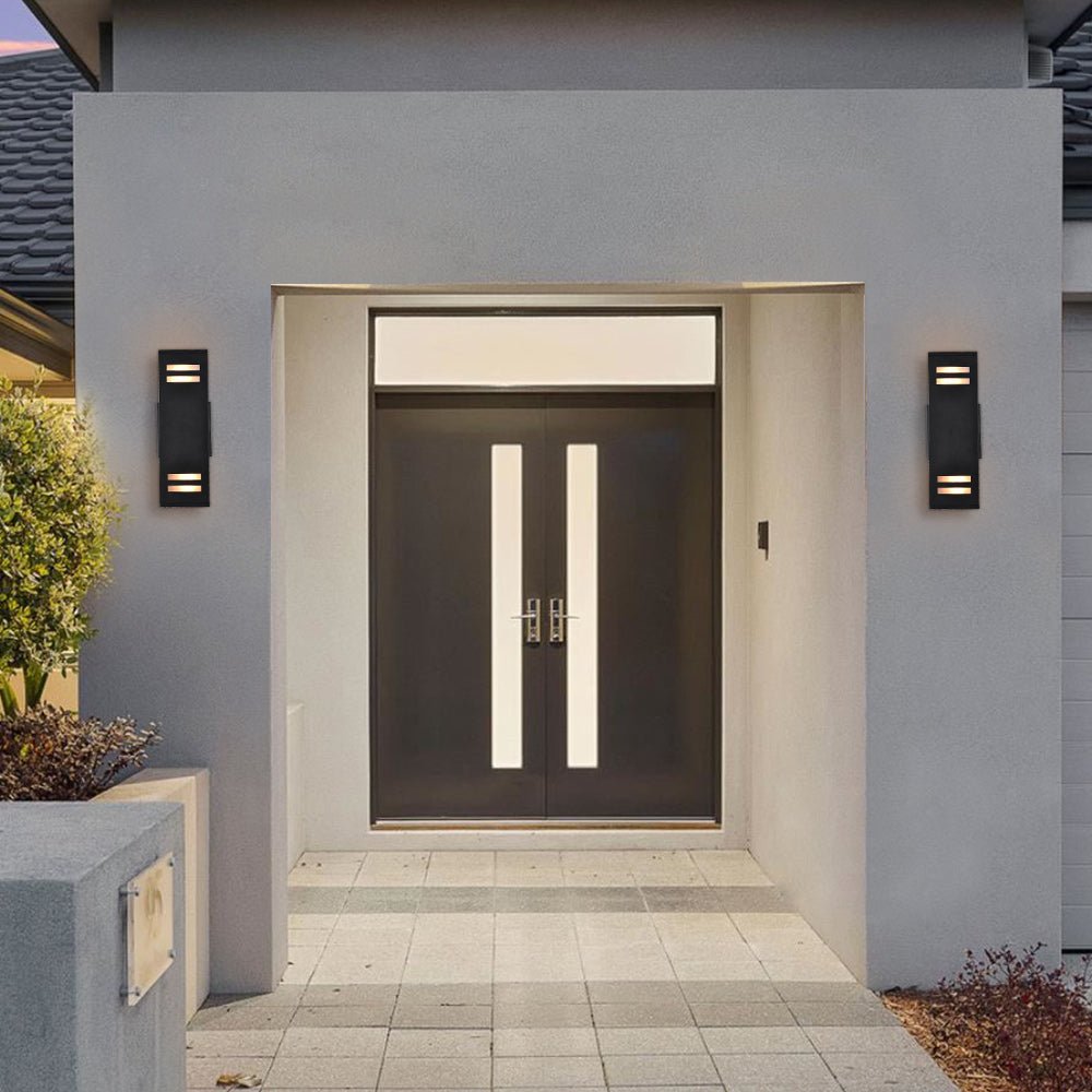 Moderna Lámpara de Pared Exterior Rectangular Negra Impermeable de 2 Luces