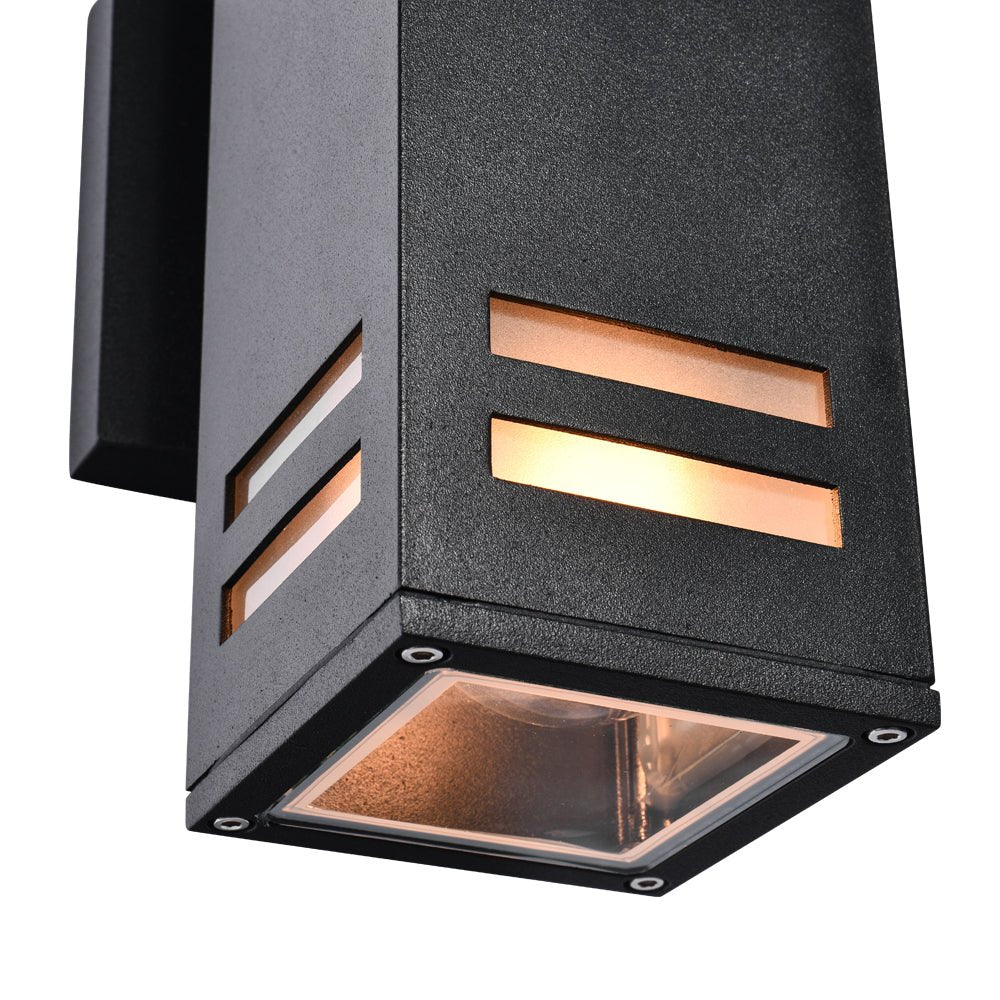 Moderna Lámpara de Pared Exterior Rectangular Negra Impermeable de 2 Luces